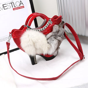 New Style Handbag High-Heeled Shoes Bag Fox Fur Bag