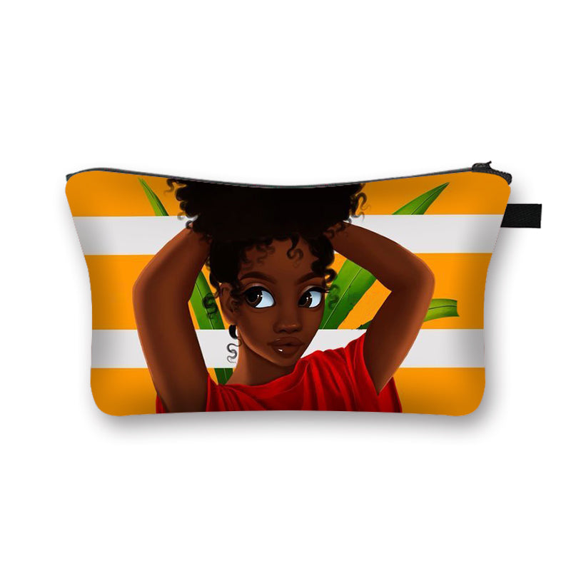 Black girl print waterproof cosmetic bag