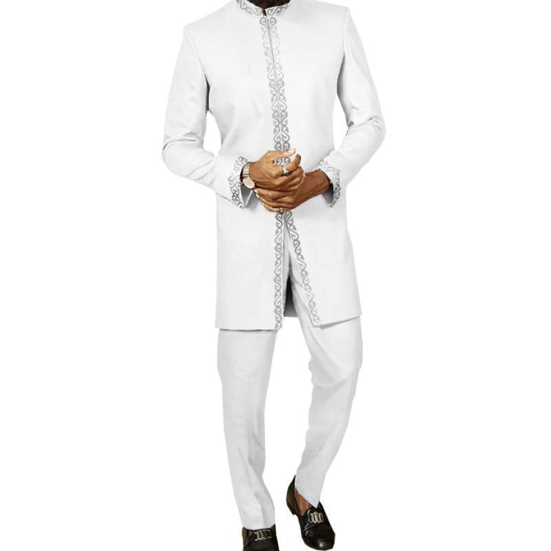 Simple Men's Long African Printed Cotton Men's Suit