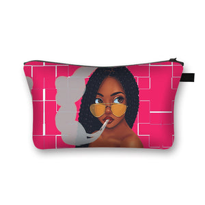 Black girl print waterproof cosmetic bag
