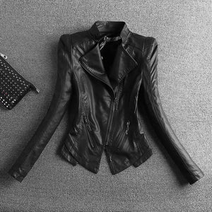 2022 New Women's Fashion Black Motorcycle Leather Jacket