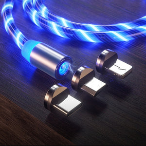 Tutew  Magnetic Flow Luminous Lighting Charging Mobile Phone Cable Cord Charger Wire For Samaung LED Micro USB Type C For Iphone
